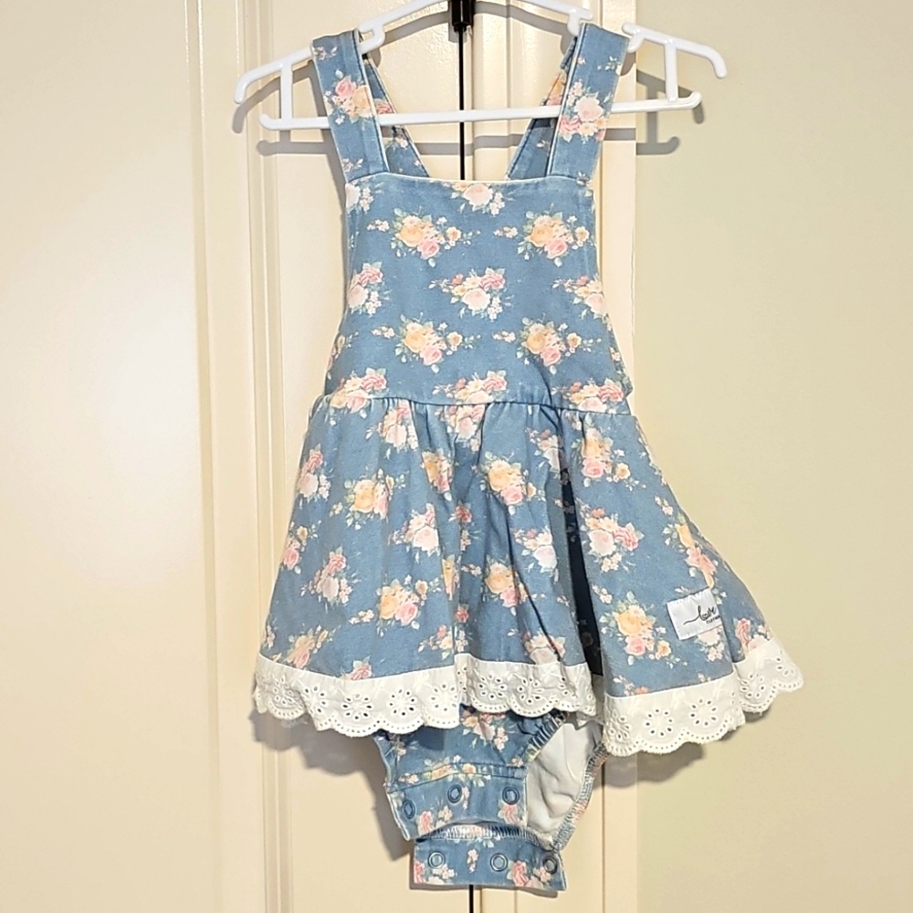 Floral Blue 18m Skirted onesie love and grow Eyelet Accent
